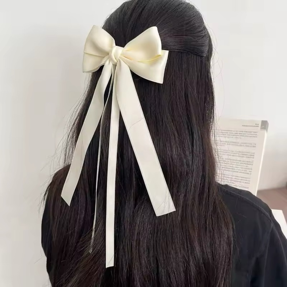 Elegant Cream Ribbon Double Bowknot Hair Clips